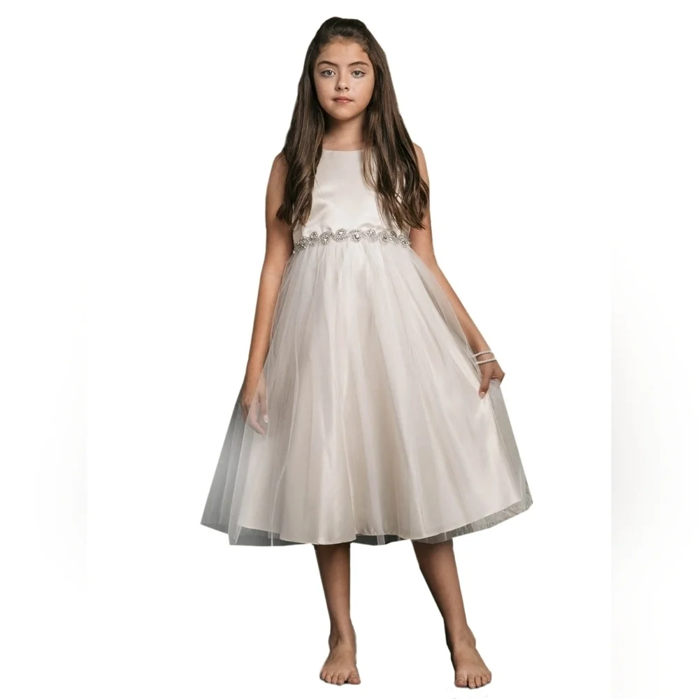 Petite Adele Little Girls Champagne Rhinestone.  Size 11-12